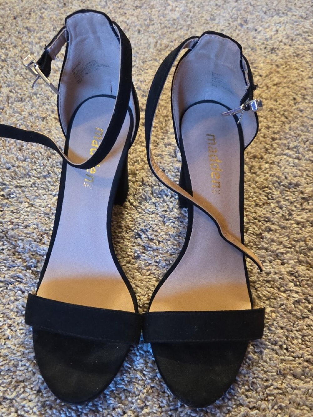 Steve Madden Black Suede Block Heel Sandals with Ankle Strap Size 9 - Picture 2 of 6